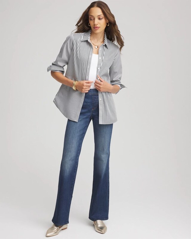 No Iron Colorblock Striped Shirt - image 2